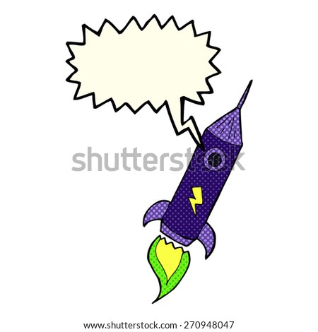 cartoon space rocket with speech bubble