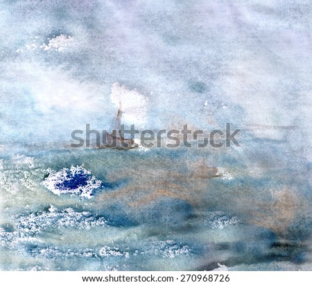 The lonely ship in the storming sea