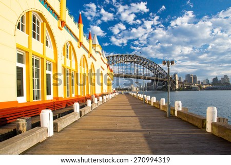 A view towards Sydney CBD from a boardwalk next to Luna Park in Sydney, Australia Royalty-Free Stock Photo #270994319