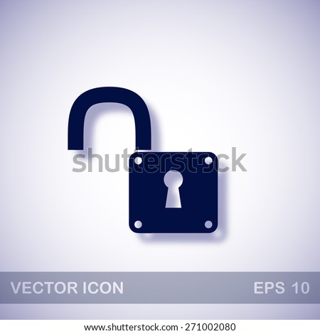 Unlock vector icon - dark blue illustration with blue shadow