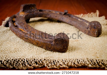 horseshoe on dark wooden table close-up