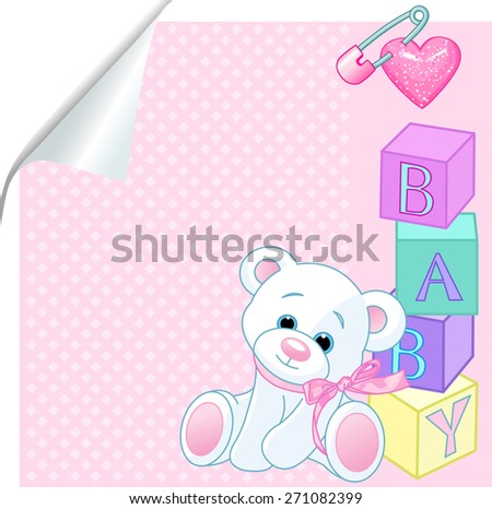 Pink pattern with Teddy Bear and word "baby" spelled out by blocks