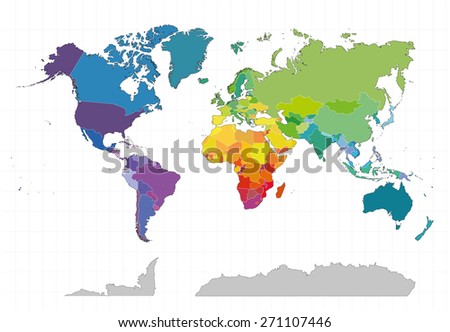 Political world map on white background. Colored by countries.