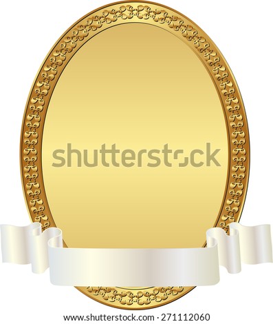 isolated golden label with ribbon