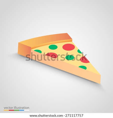 Salami pizza slice. Simple and clean vector clip art illustration. 