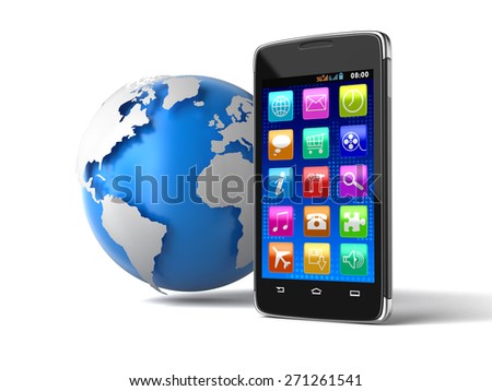 Touchscreen smartphone and Globe (clipping path included) Elements of this image furnished by NASA