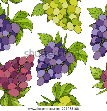 Ripe grapes seamless pattern. Vector illustration.