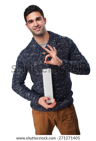 man holding a I letter
