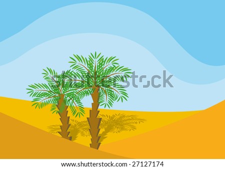 Two palm-trees in a desert. Vector illustration.