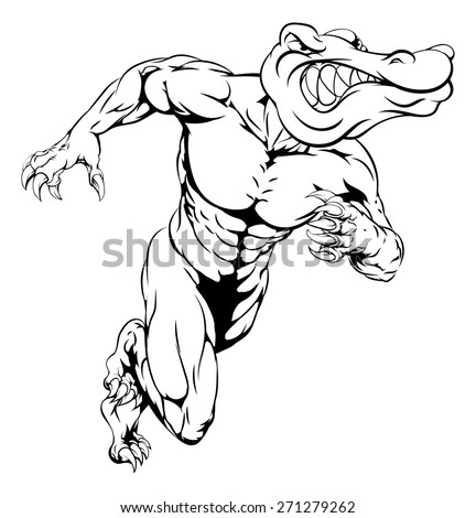 An illustration of a scary alligator or crocodile mascot running or charging