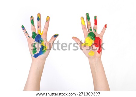 children's hands with the sketch in different colors - geometrical shapes - school motives - smiley