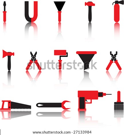 tools vector icons set. black and red