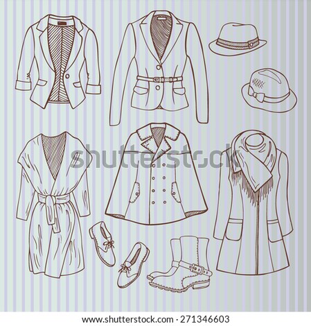 Vector set of women's clothes. Fashion collection. Flat Style. Womens Look.