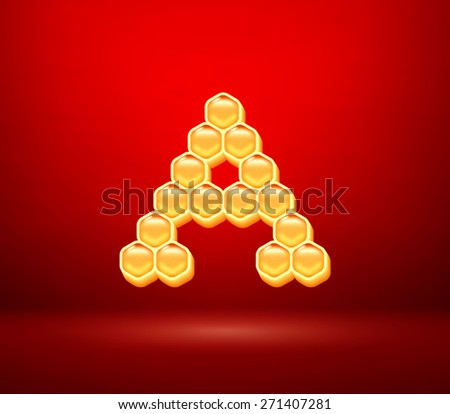 Honeycomb vector capital letter A for holiday card illustration