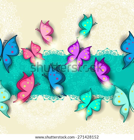Banner colorful butterflies seamless-transparency blending effects and gradient mesh-EPS 10.