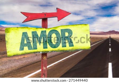 Love (in Portuguese) sign with road background