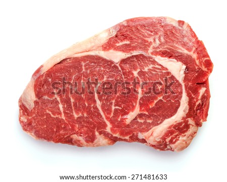 Fresh raw beef steak isolated on white Royalty-Free Stock Photo #271481633