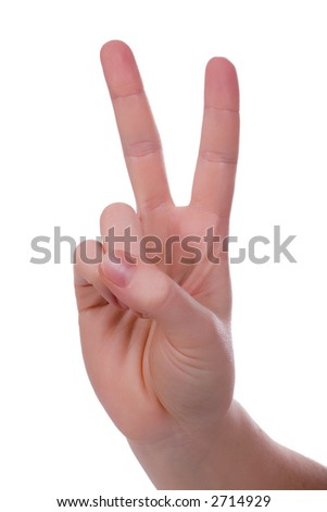 Handsign - Victory! Isolated on white.