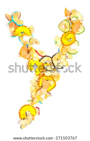 Photo a Letter of Russian Alphabet  from colored shavings on white background