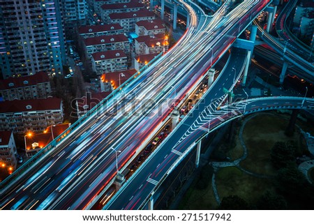 traffic at night, shanghai china.
