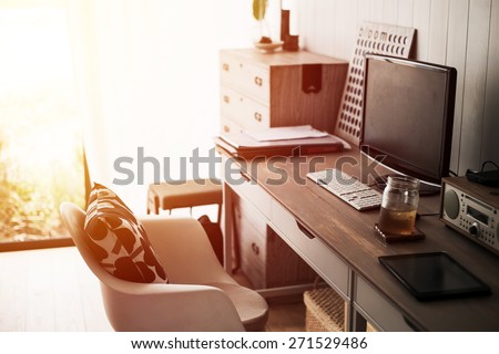 Home office interior. Vintage filter. Royalty-Free Stock Photo #271529486