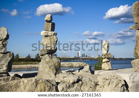   landscape with  rock formation and  toronto skyline