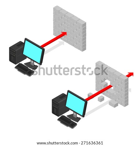 A vector illustration of an isometric computer firewall concept.
Computer security firewall illustration.
Computer hacking illustration.