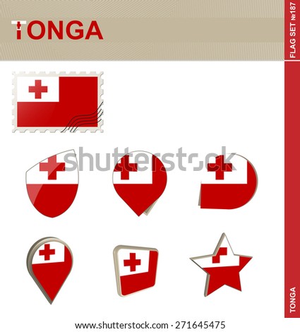 Tonga Flag Set, Flag Set #187. Vector.