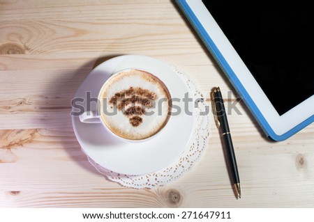 Coffee with WiFi symbol on the table 