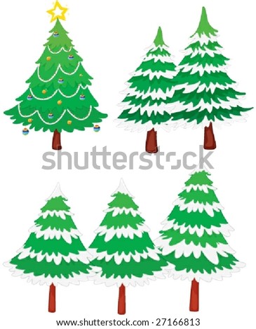 an illustration of six christmas trees