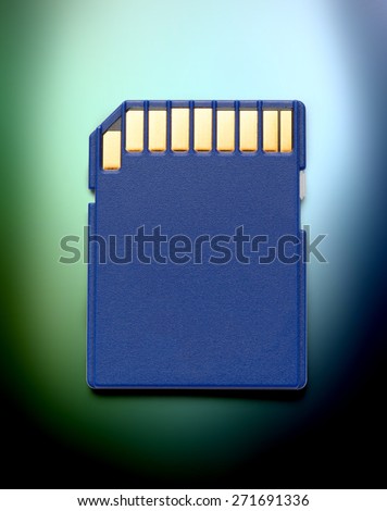 Blue compact memory card for camera in closeup