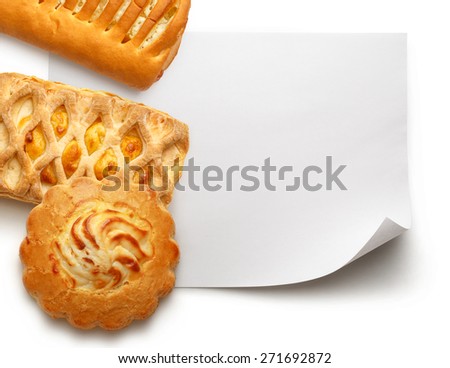 Blank white sheet of paper with fresh cakes