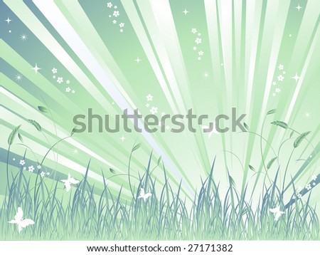 fairy floral vector background with sunbeams and butterflies