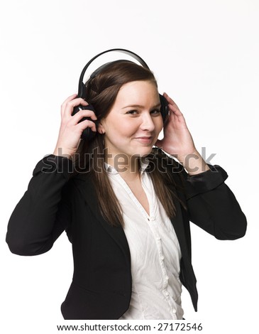 Smiling girl listen to music