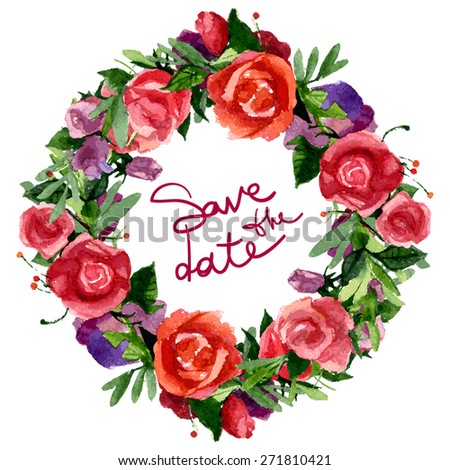 Watercolor vector wreath with flowers. Wedding or birthday card.