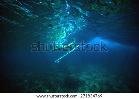 Picture of Surfing a Wave.Under Water Picture.