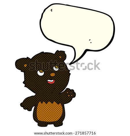 cartoon happy little teddy black bear with speech bubble