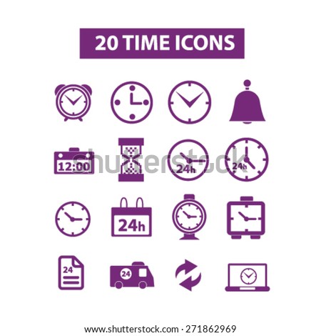 time, clock, 24h, hour, icons, signs, illustrations set, vector