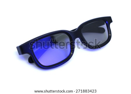Three dimensional glasses with blue glass.