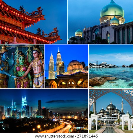 Collage of Malaysia images, Mosques, Chinese temple, Indian temple, landmark and nature. All picture belongs to me.