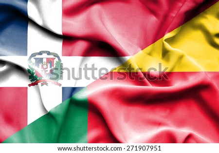 Waving flag of Benin and Dominican Republc