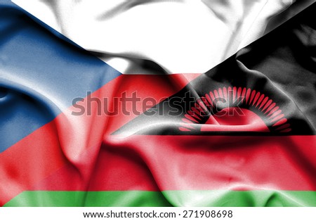 Waving flag of Malawi and Czech Republic