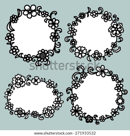 Hand drawn floral round frame. Vector illustration.