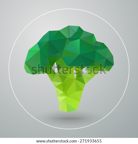 Vector illustration of isolated geometric broccoli composed of triangles