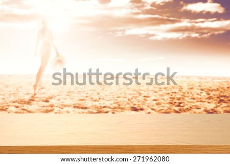 desk top of free space sunset and woman in bikini 