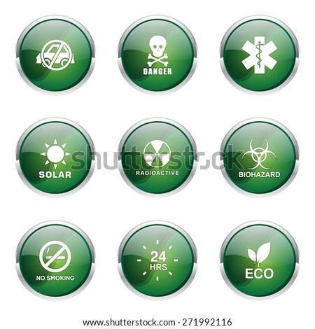 Warning Sign Green Vector Button Icon Design Set
