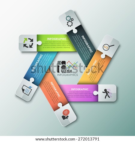 Modern infographic options banner paper ribbons and puzzle elements for 6 options. Vector. Can be used for web design and workflow layout