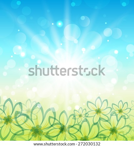 Illustration spring nature background with flowers - raster