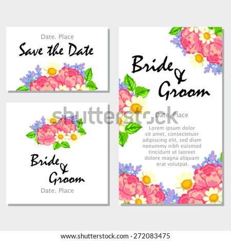 English rose. Wedding invitation cards with floral elements. Flower vector background.