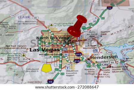 Map with pin point of Las Vegas in USA